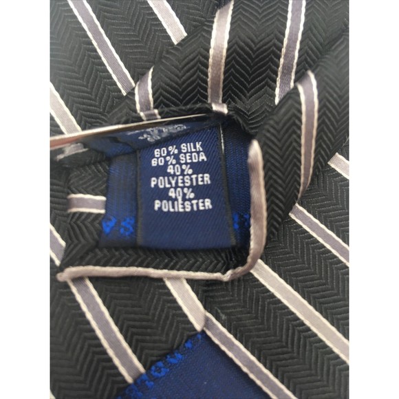 SADDLEBRED Men's Tie Silk polyester blend black with silver stripes classic - Picture 2 of 6